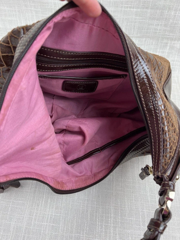 Liz Claiborne Dark Brown Croc-Embossed Leather Shoulder Bag - Image 3 of 4