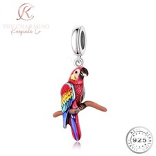Macaw Parrot Bird Charm Genuine 925 Sterling Silver Bead  Red - Pet Gift