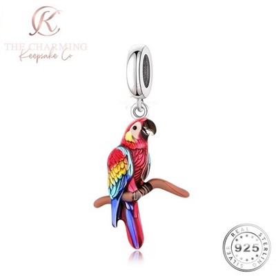 Ara Papagei Vogel Charm echt 925 Sterling Silber Perle rot - Haustier Geschenk