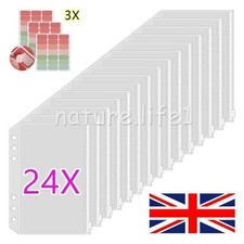 24x Clear PVC A6 Binder Pockets Zipper Folders For 6-Ring Notebook Binder