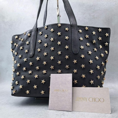 JIMMY CHOO Tote Bag Black Leather Women Used Authentic