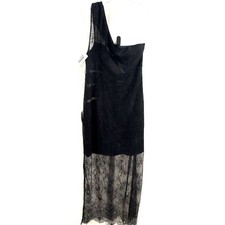 Lulus Black Lace One Shoulder Maxi Dress NWT Sensational Flirt Formal Gown