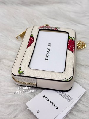 Coach CAR32 Zip Card Case With Strawberry Print NWT Chalk Multi | eBay