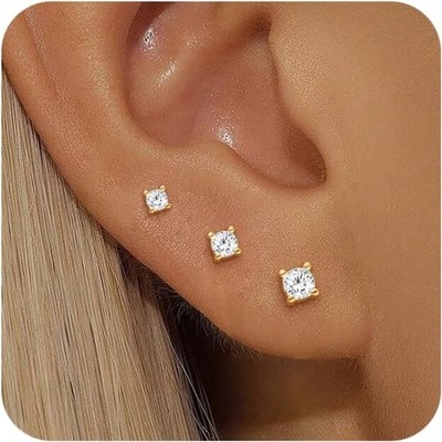 FUNEIA 3 Paar Ohrstecker Gold Set Damen 14K Vergoldet Wasserfeste Ohrringe 92...
