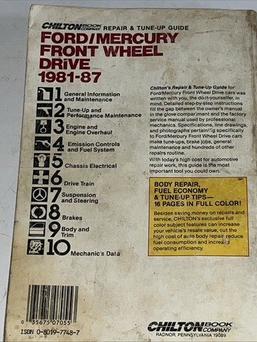 Chilton’s Repair Manual 1981-1987 Ford/Mercury Front Wheel Drive #7055 - Picture 2 of 4