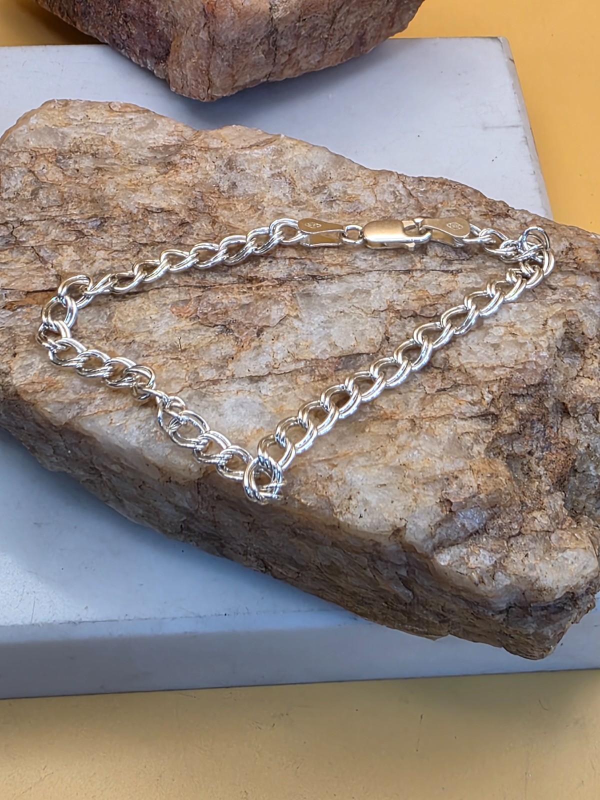 Sterling Silver 7mm Solid Double Link Charm Brace… - image 11