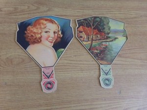 VINTAGE LOT OF 2 CARDBOARD FANS 944 SWEETHEART/939 MEMORIES