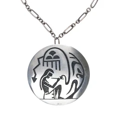 Lawrence Saufkie Hopi Overlay pendant/pin raincloud/corn design sterling silver