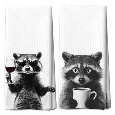 Funny Raccoon Bar Kitchen Towels Set of 2, Funny Kitchen Decor, Raccoon Gifts...