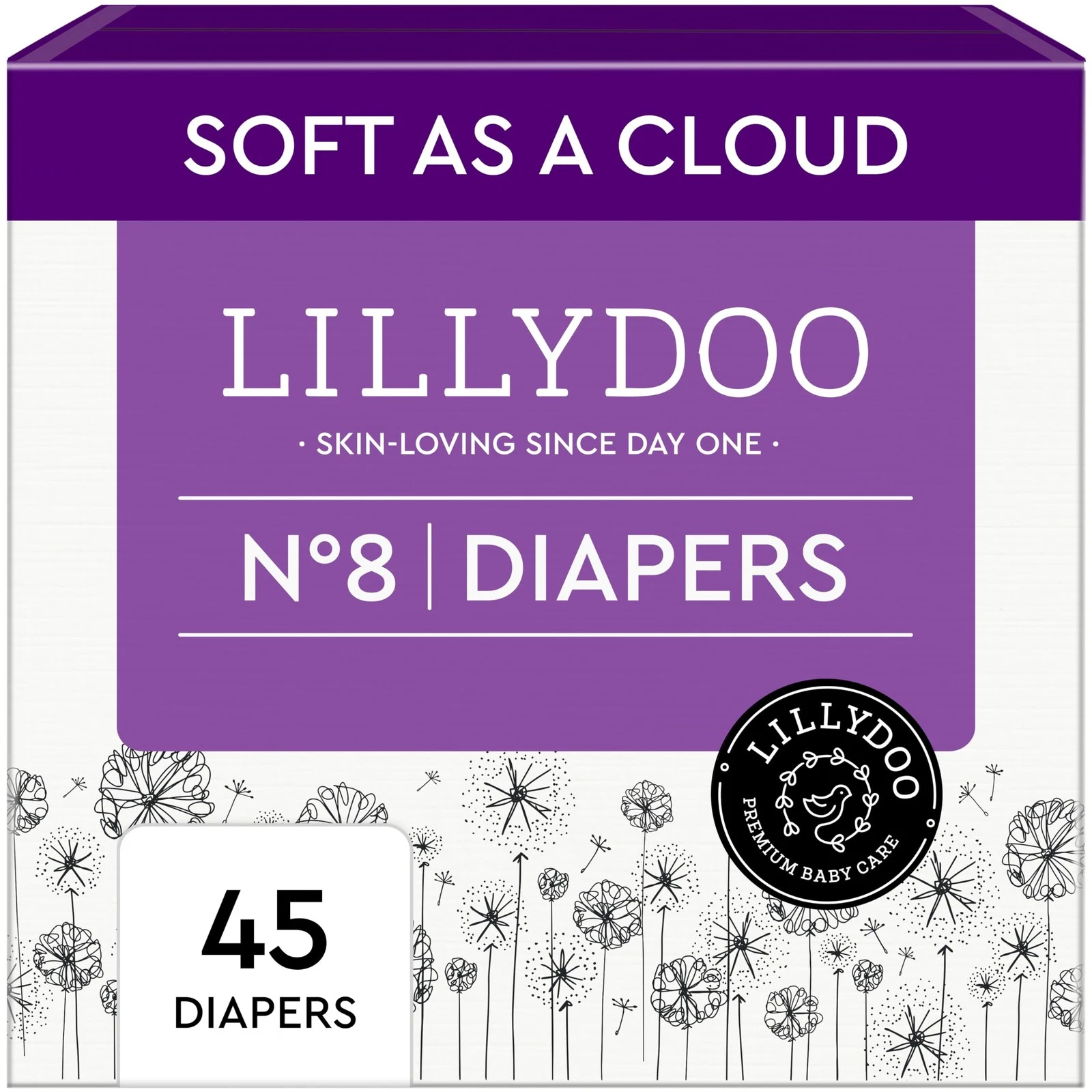LILLYDOO Baby Diapers Size 8 37+ lbs, HalfMonthly Supply 45 Count, Leak Prot...