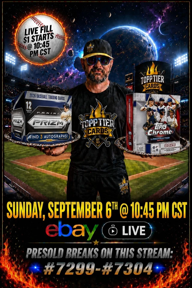 LIVE FILL $1 STARTS W/ AUTO MEM & PRIZM BASEBALL, LOGOFRACTOR, & MORE!!