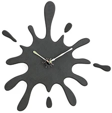 Stephanie Imports Modern Minimalist Black Ink Splash Silent Wall Clock (19.5”...