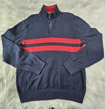 Nautica Men  s Navy Red Quarter-Zip Pullover Sweater 1/4 SZ L Long Sleeve