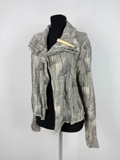 Crea Concept Avant Garde Abstract Alpaca Merino Collared 3D Knit Cardigan 38