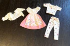 Vintage Handmade Barbie Doll Size Clothes Lot of 3 Pajamas, Dress w/Apron, Top