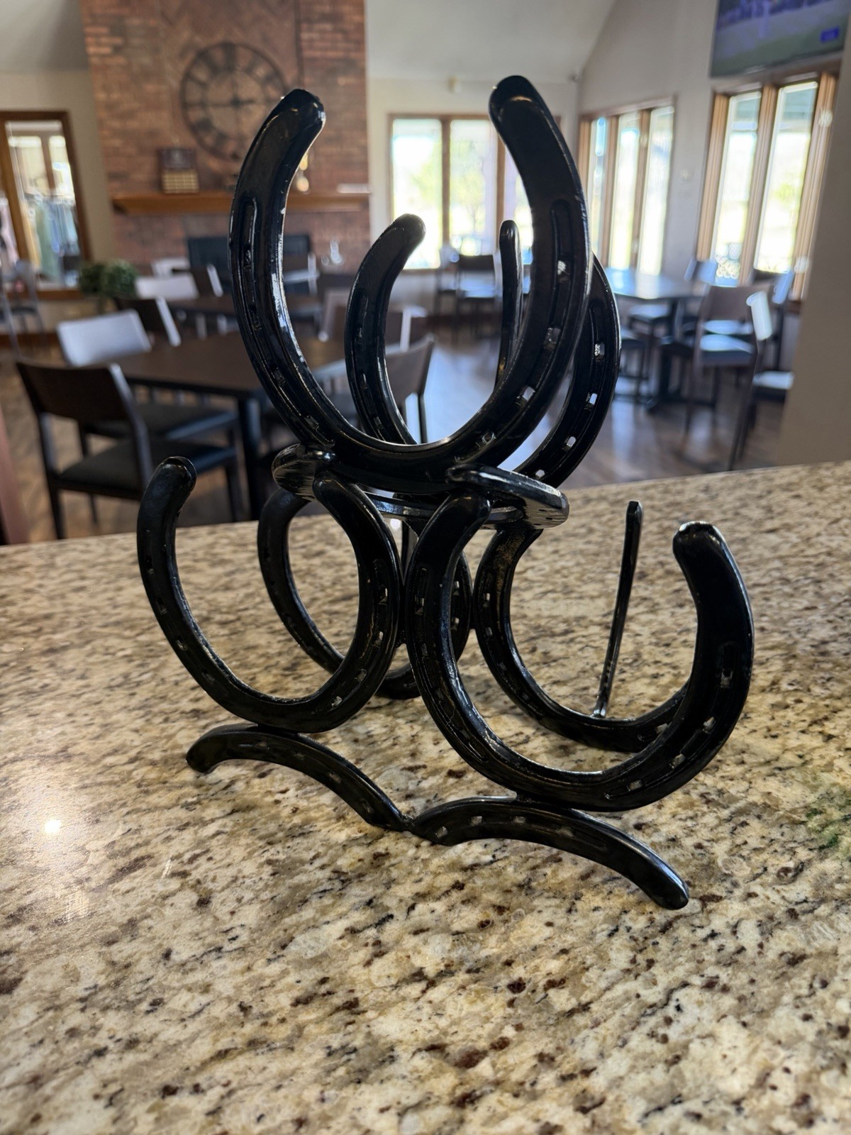Handmade Horseshoe Wine Rack Holder Black Metal 3 Bottle 750