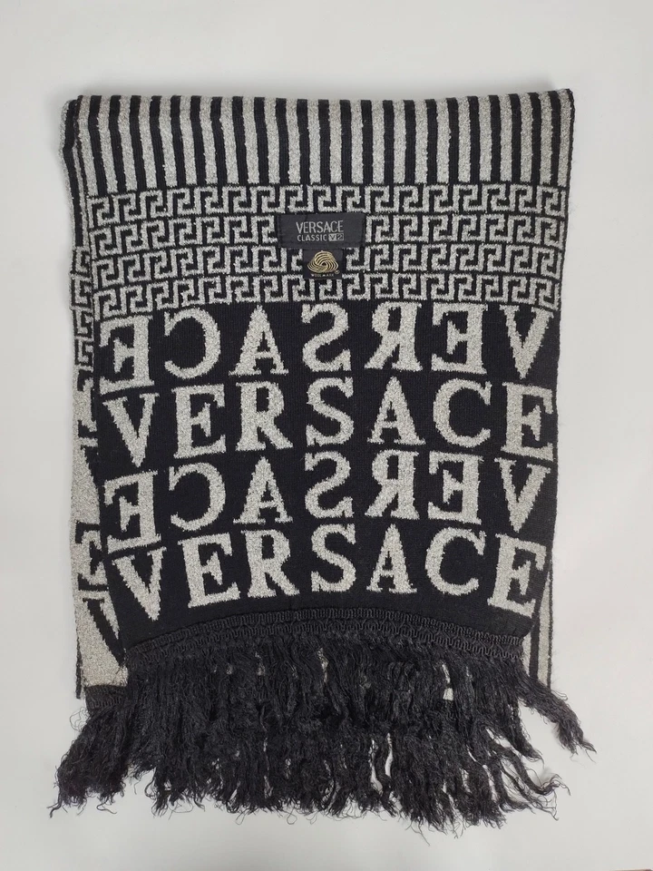 Versace genuine vintage patterned Black / Grey wool winter Scarf Scarves - Image 3 of 4