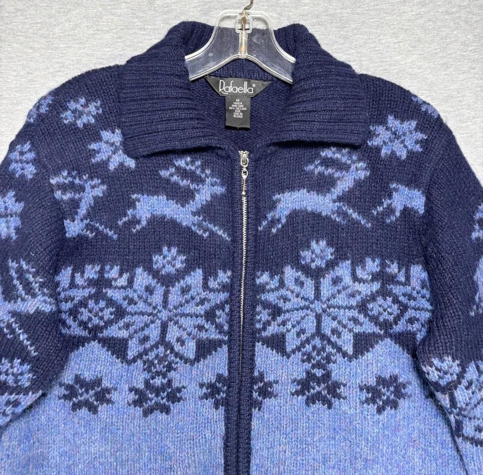 Suéter De Colección Shetland Lana Fair Isle Para Mujer Mediano Rafaella Cremallera Completa Vacaciones Foto 2 de 4