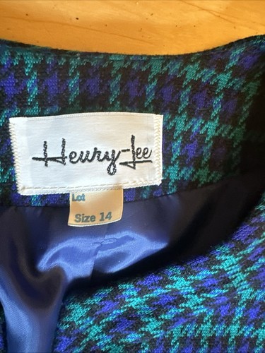 Vintage Henry Lee Anzug Damen 14 blau kariert ahnungslos Kostüm Büro Blazer Gürtel - Bild 4 von 7