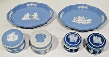 Wedgwood England LOT  6 Classical Scenes Jasper Ware Pill Boxes & Pin Trays