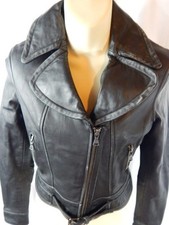 Nos Express Black Leather Moto Motorcycle Jacket Coat Biker Belt Punk Xs