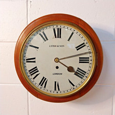 Antique Victorian 8 Day Single Fusee Wall Clock 15" Mahogany Dial J Fish London