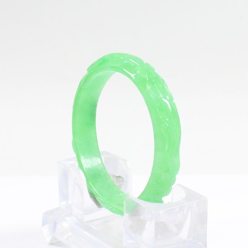 58mm Chinese Hand-carved Emerald Green Jadeite Jade Gems Bangle Bracelet j5570 - Picture 8 of 10