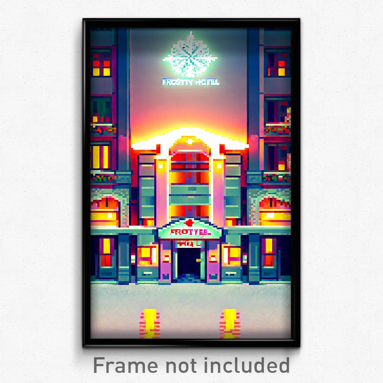 8 Bit Pixel Art Frosty Hotel Psychedelic Video Game Poster Print