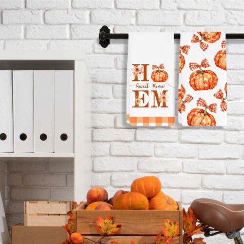 Orange Buffalo Plaid Pumpkin Fall Kitchen Towels Dish Towels Dishcloth Fall T... - Picture 5 of 7