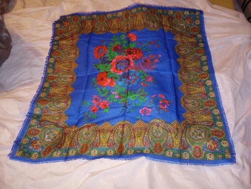 Challis by Berkshire scarf/bandana, 30x30, blue with floral print