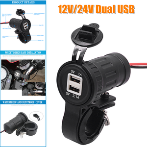 12v 24v 通用双usb 摩托车车把充电器插座防水保护套 Ebay