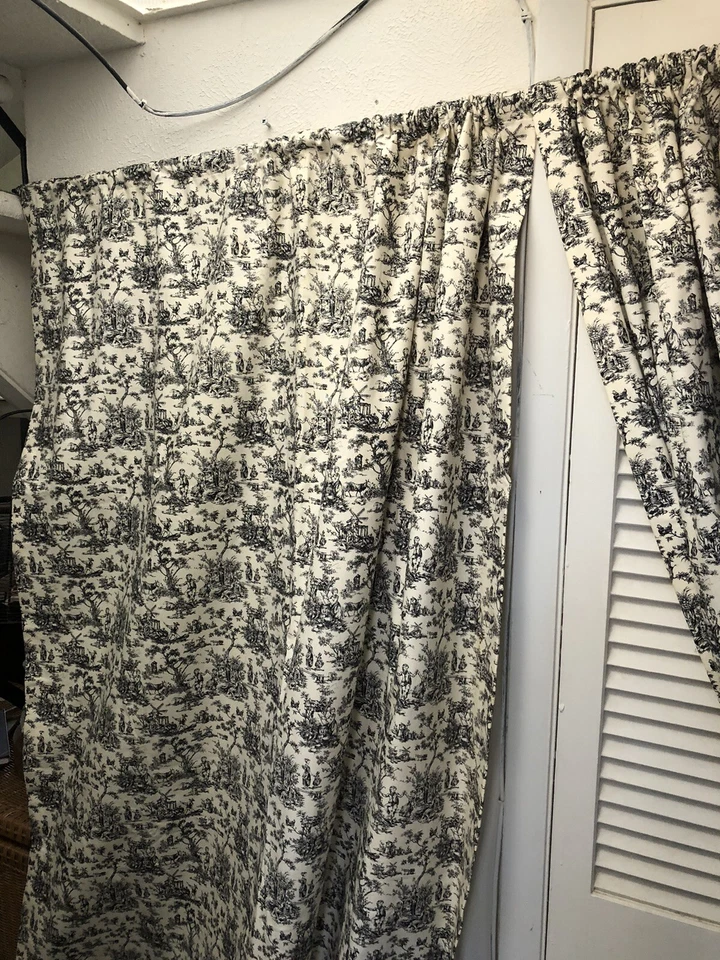 2 занавески для туалета французская сельская местность хлопок 50x82 дюйма черные с белой подкладкой - Изображение 2 из 4