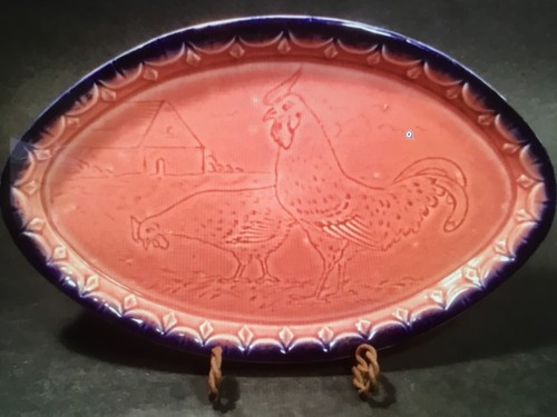 Antique German Chickens in Barnyard Serving Tray c.1890-1914 Numbered