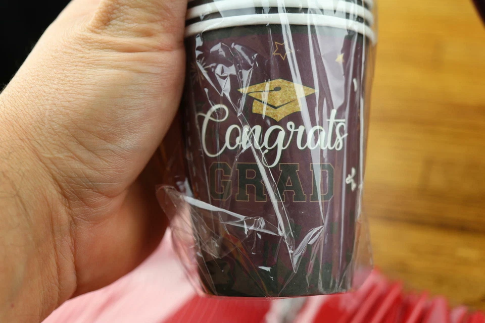 24 Guest Graduation Party Plates Napkins Supplies Maroon Congrats Grad Tableware - Image 4 of 4