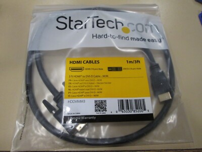 LOT OF 4! Genuine StarTech HDDVIMM3 1m / 3' HDMI to DVI-D Cable - M/M