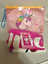Unicorn Cotton Beach Towel 28X58 and Clear Plastic Jelly Pouch Pink 13.5X9.5 