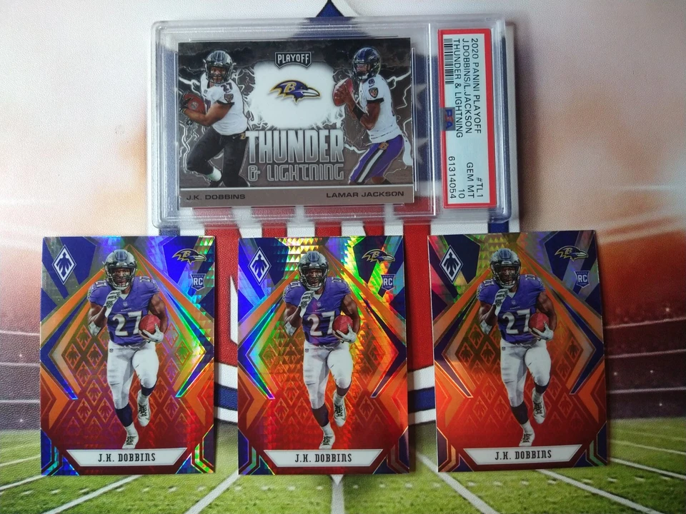 2020 Playoff Thunder & Lightning J.K. Dobbins Lamar Jackson PSA 10 Rookie RC ++ - Image 3 of 4