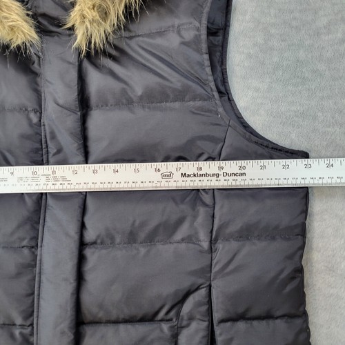 Talbots Puffer Vest Nylon/Polyester Removable Hood Faux Fur Black Women's Large - Picture 7 of 15