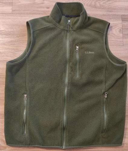 Vintage LL Bean Fleece Vest Mens XLARGE Reg Green Full Zip 3 Pockets DMG