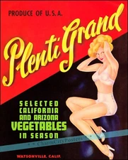 Plenty Grand 1940 California Vegetable Label Retro Style Vintage Poster Art