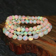 Natural Ethiopian Fire Opal Round Balls Bead 925 Sterling Silver Necklace