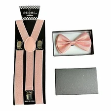 Men's set Bow Tie & Suspenders - Sparkle Rose Gold / Pink