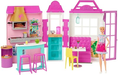  Barbie Cook n Grill Restaurant Spielset und Barbie Puppe 30 Teile & 6 Spielbereiche