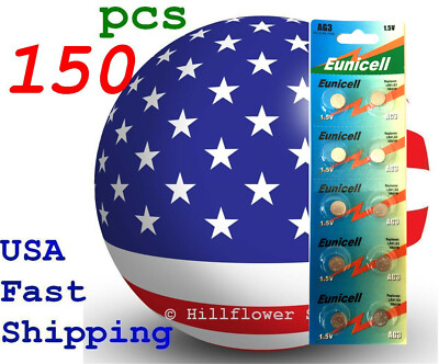 150 pcs AG3 LR41 To SR736 G3 392A 384 New Card 1.5V 0% Hg Alkaline Battery