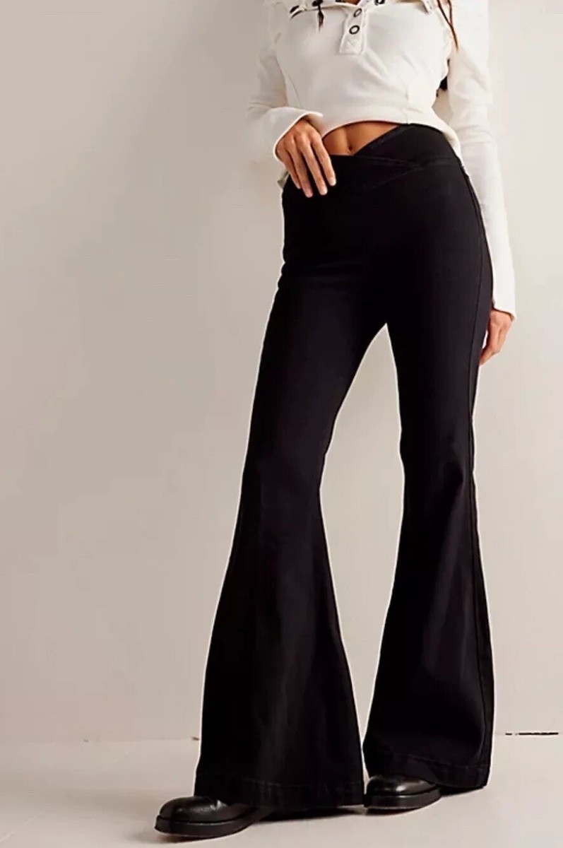 Free People Low Rise Solid Velvet Flare Black Pants S/p MSRP