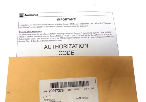GM Transmitter Authorization Code Remote Start Addendum Theft Deterrent 20997376 - Picture 3 of 8