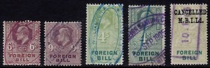 GB good used KEVII Foreign Bill stamps various denominations
