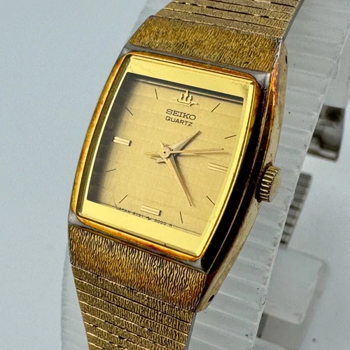 Vintage Seiko Quartz Watch 8Y21-5000 Women Gold Tone Barrel Analog New Battery