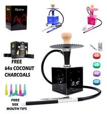 Acrylic Hookah Complete Set w/LED Lights/ Remote Control -Charcoals & Tip PINK