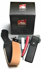 GBS Beginner Straight Razor Gift Set- Folding 5/8" Shave Ready Multi Wood Razor